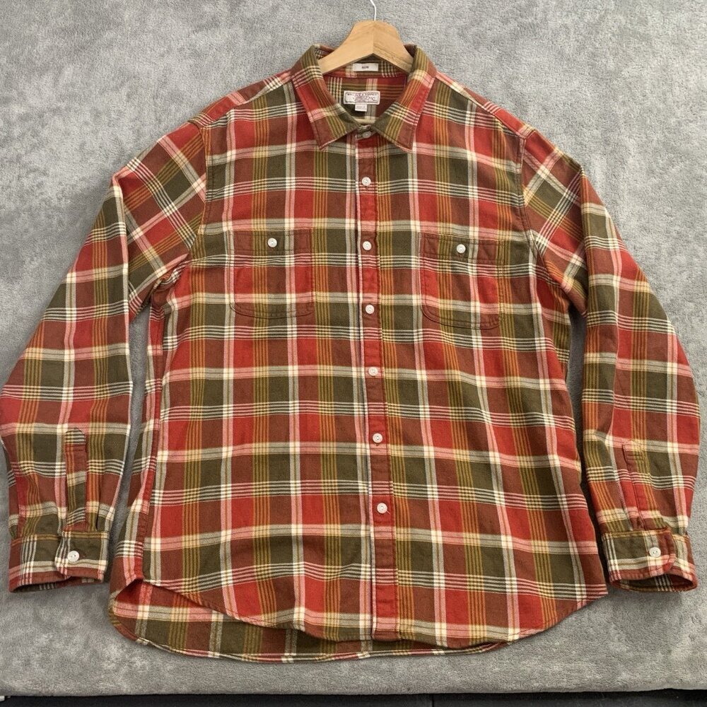 Wallace & Barnes J Crew Flannel Shirt Men XL Red Plaid Check Button Up Slim Fit